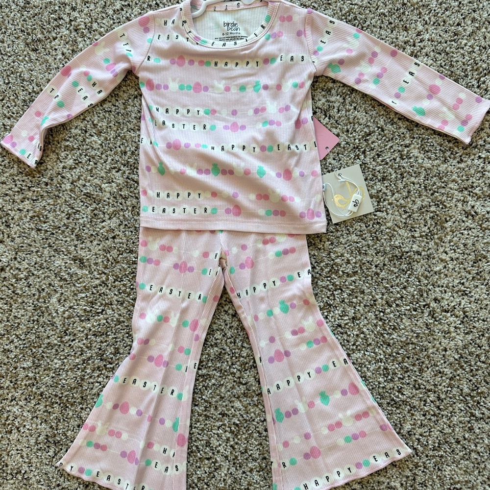 Birdie Bean Pink "Happy Easter" Dot Ribbed Kids Bamboo Pajama Set